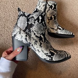 Black and White Faux Snake Skin Print Booties 8